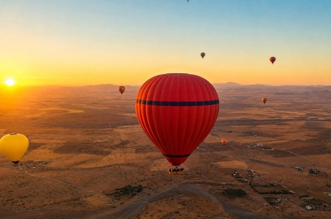 Hot air balloon view over Marrakech landscape