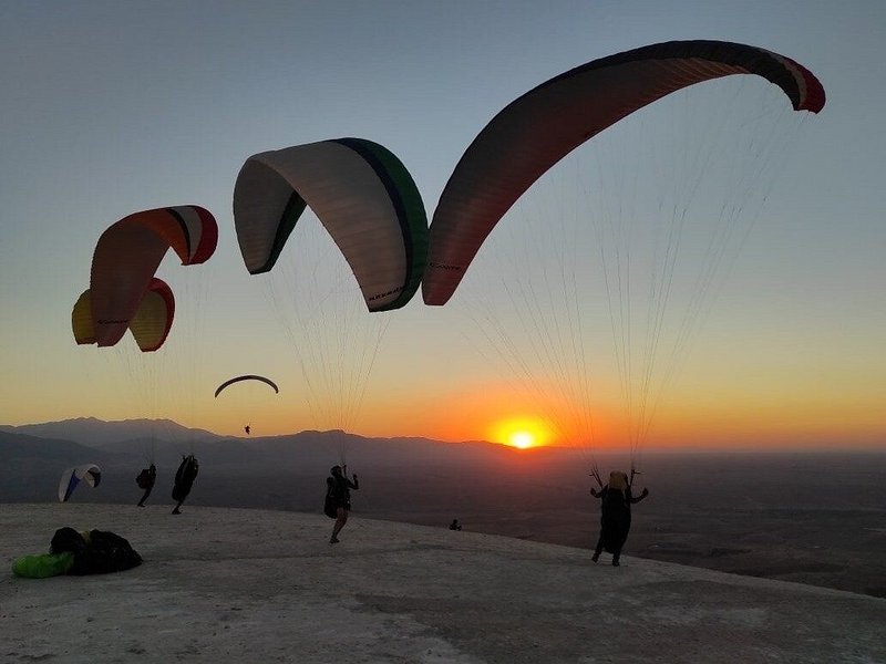 Sunset paragliding flight near Marrakech